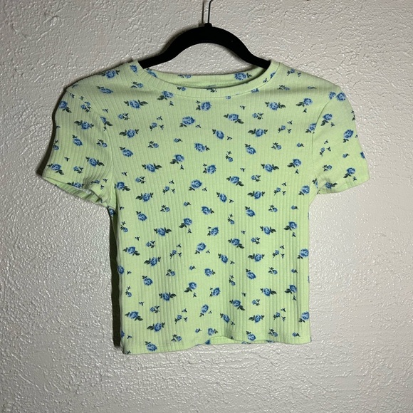 wild fable Tops - wild fable Light Lime Ribbed Crop Top with Blue Floral Print